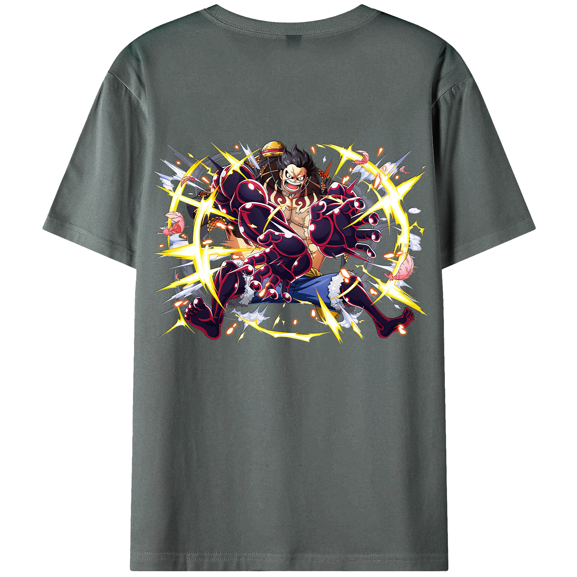 ワンピース モンキー・D・ルフィ ONE PIECE Monkey D. Luffy 綿100％ メンズ半袖Tシャツ（バックプリント） 通気性